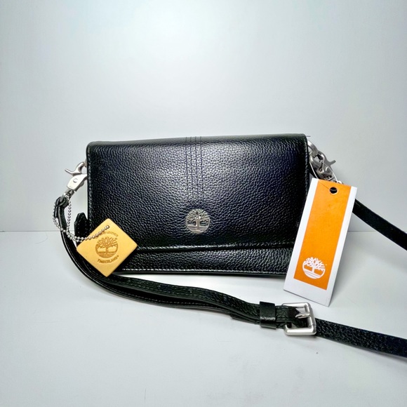 Timberland Small Black Leather Crossbody Wallet Purse - Picture 4 of 10